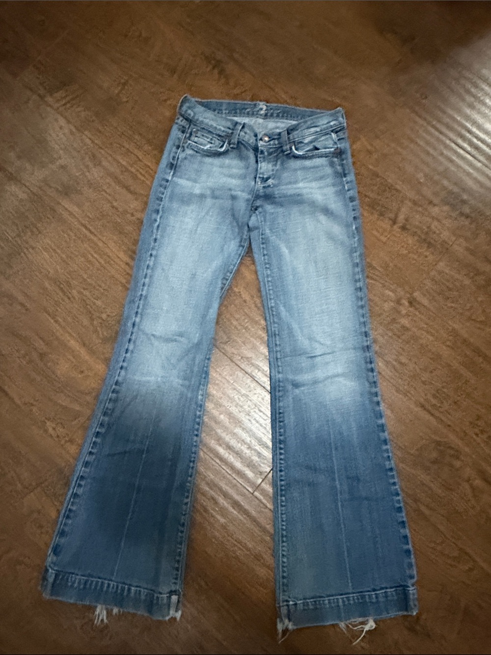7 For All Mankind Light Blue Flared Wide-Leg Jeans - Picture 4 of 12